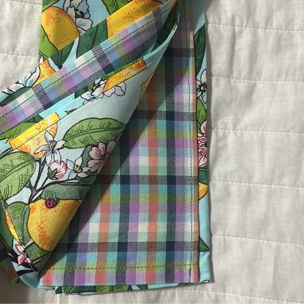Vera Bradley Lemon Grove Blossoms Blue Yellow Set of 2 Cotton Kitchen Tea Towels